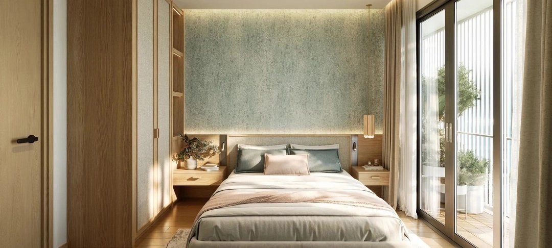 Laguna Lakeside Residences — bedroom in soft blue and blush tones
